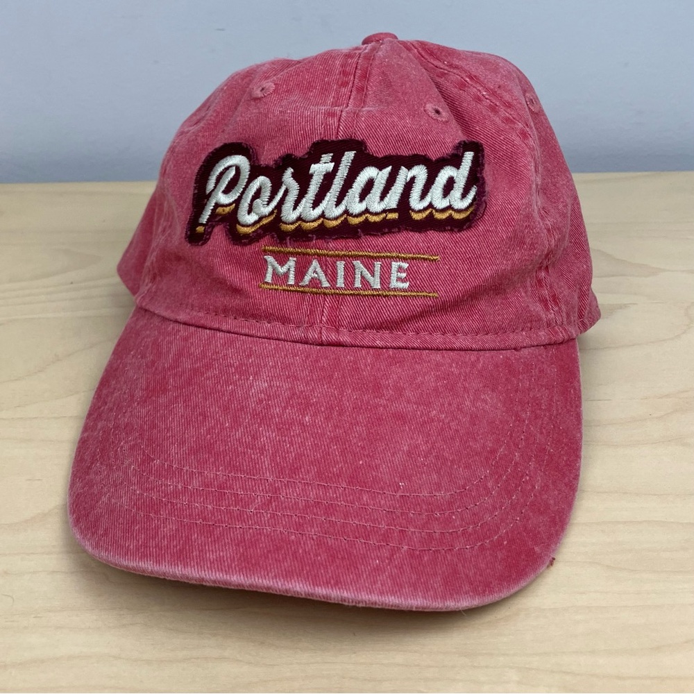 Portland Maine Strapback Dad Hat Pinkish Red Embroidered Logo Ouray Cap